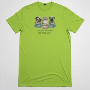 Green Graphic Tee with Puppies